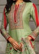 Floral Printed Parrot Green Color Palazzo Suit